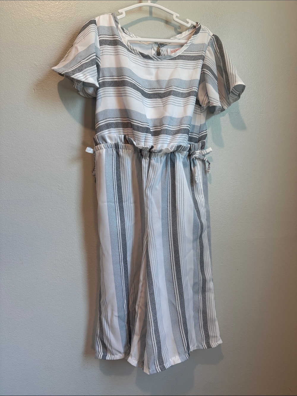 Kensie Girl 4 White and Gray Blue Striped Jumpsuit